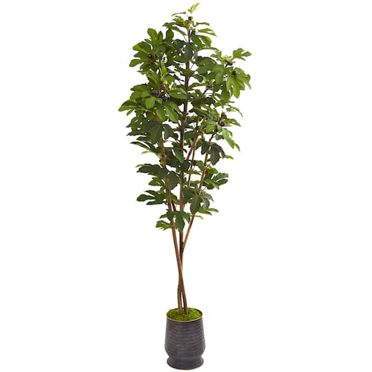 7.5ft. Fig Artificial Tree in Ribbed Metal Planter